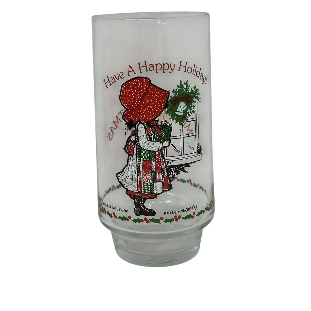 VINTAGE HOLLY HOBBIE MERRY CHRISTMAS COCA- COLA GLASS